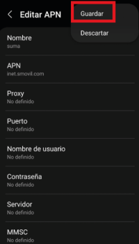 SUMA móvil - Configuración APN - Android